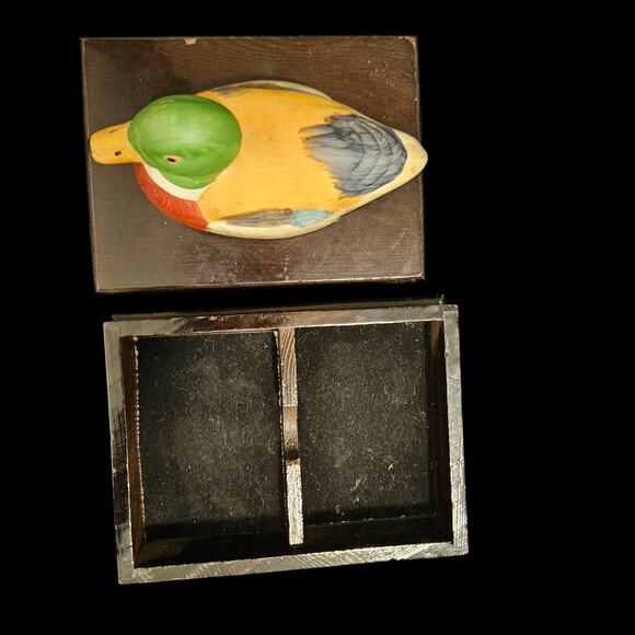 Hand Carved Painted Mallard Duck Wood Trinket Jewelry Box Vintage Décor - Picture 6 of 7